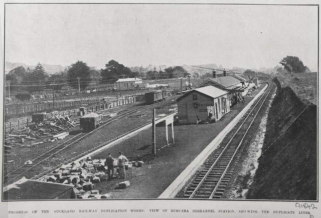 Remuera Railway Station under construction – 12 September 1907 Progress on Auckland Railway Duplication Works Courtesy Sir George Grey Special Collections, Auckland Libraries.